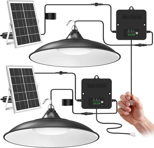Vista 7 de Luz Solar de Cobertizo Interior Exterior, Luz Colgante Solar 2000LM Disponible Durante el Día con Pantalla de Batería, Luces Solares Impermeables