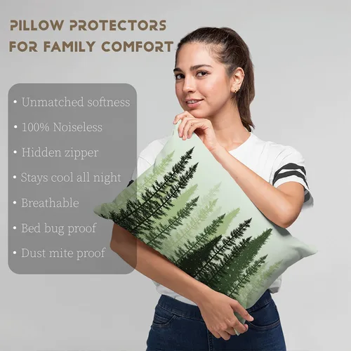 Vista 5 de Healbrighting Fundas de almohada verde bosque, bosque, bosques, árboles de coníferas, decoración del hogar, 12 x 16 pulgadas, patrón de un lado