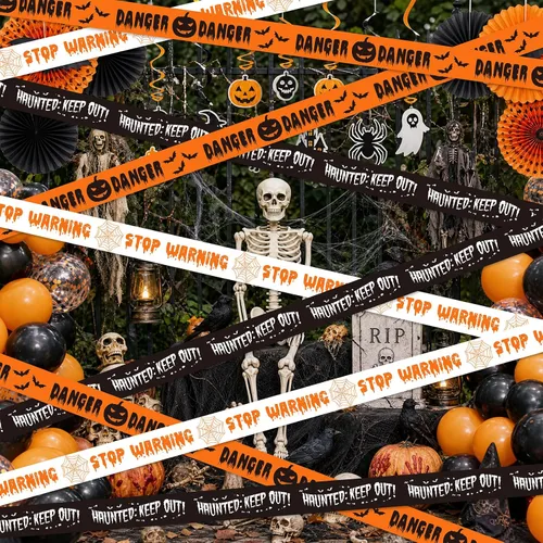 Vista 5 de SWRT Paquete de 3 cintas de precaución para decoración de Halloween, 3