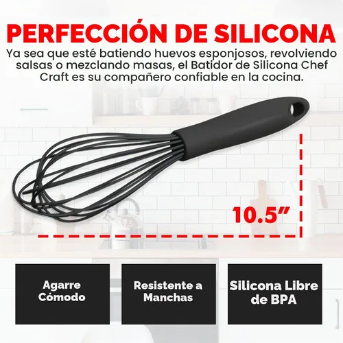 Vista 4 de Chef Craft Batidor de cocina de alambre de silicona premium, 10.5 pulgadas, color negro