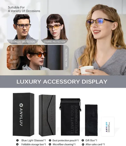 Vista 7 de ANYLUV Blue Light Glasses Men Women Computer Gaming Glasses Anti Eyestrain Lightweight Blue Light Blocking Glasses