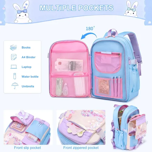 Vista 3 de WYCY Mochila para niñas - Bonita mochila escolar a cuadros con compartimento para laptop para escuela primaria y secundaria, azul, Grande, Mochilas