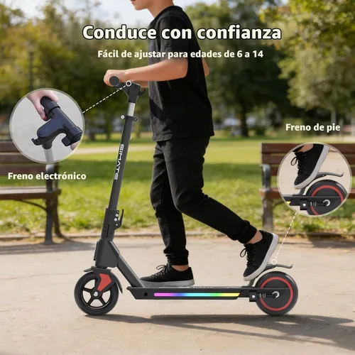 Vista 3 de SIMATE Electric Scooter for Kids Ages 6-14, 3 Adjustable Heights 34"/37"/39", LED Display & Colorful Lights, Foldable Kids Electric Scooter, 8.7 MPH
