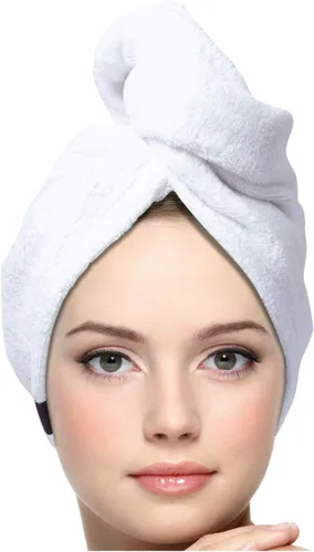 Vista 19 de KEEPOZ Toalla para el cabello de secado rápido, 100% algodón, súper absorbente, turbante para la cabeza para mujeres con botón, productos