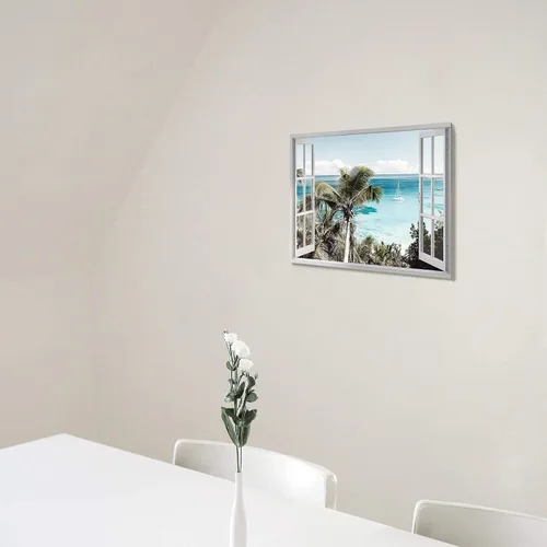 Vista 5 de Sea Whisper Lienzo decorativo para la pared de la ventana de la playa: imagen costera del océano, impresión de palmeras tropicales sobre pintura