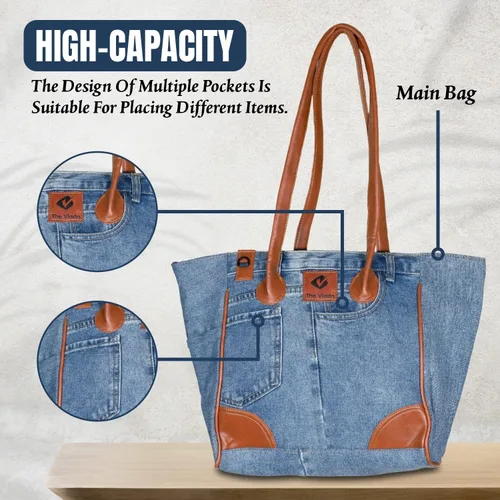 Vista 6 de THE VIADO Bolso de hombro de mezclilla para mujer, bolso de mano de gran capacidad con retro