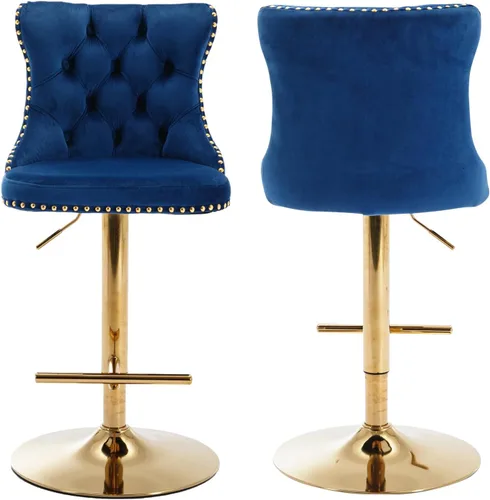 Vista 37 de Juego de 2 taburetes de bar beige, taburetes de bar tapizados ajustables con respaldo y reposapiés dorado, modernos taburetes de bar giratorios