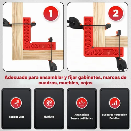 Vista 4 de Cuadrados de posicionamiento, abrazadera de esquina de 90 grados, herramienta de carpintería con abrazadera de ángulo recto, cuadrados