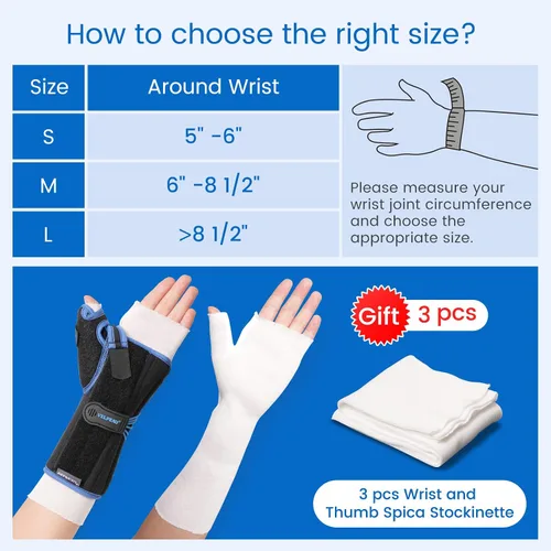 Vista 6 de Muñequera Velpeau para túnel carpiano con estabilizador de pulgar y soporte nocturno, estabiliza la articulación del pulgar de la muñeca, alivio