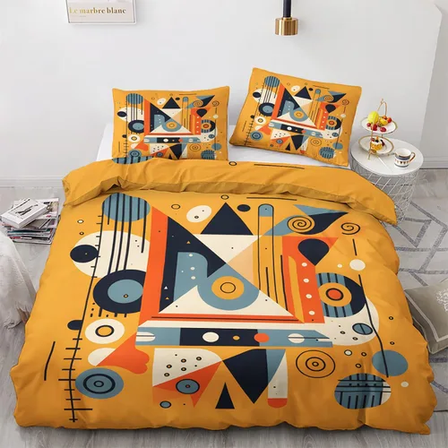 Vista 19 de Funda de edredón abstracta tamaño individual Juego de ropa de cama geométrica 2 piezas Funda de edredón con patrón de microfibra suave