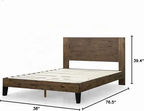 Vista 9 de Zinus Tonja - Marco de cama de plataforma de madera con cabecero, base de colchón con soporte de listones de madera, no necesita somier, fácil