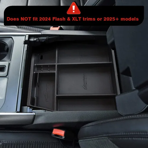 Vista 2 de BestEvMod Caja de almacenamiento, bandeja organizadora de consola central con ribete de cuero vegano compatible con Ford F150 F-150 Lightning Negro