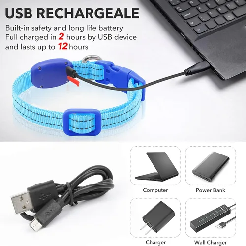 Vista 4 de Illumifun Collar LED para Perros Pequeños - Collar de Seguridad para Perros con Luz Recargable por USB, Collar con Luz de Correa de Nailon Ajustable