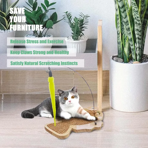 Vista 4 de Petest Juguete interactivo para gatos de sisal natural con bolas de hierba gatera, diseño de peces
