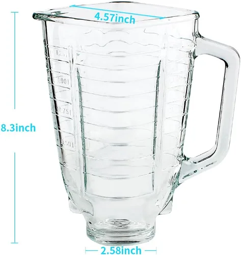 Vista 3 de Piezas de repuesto de 5 tazas con tapa cuadrada de vidrio con cuchilla, compatible con licuadora Oster Classic Series y licuadora Osterizer