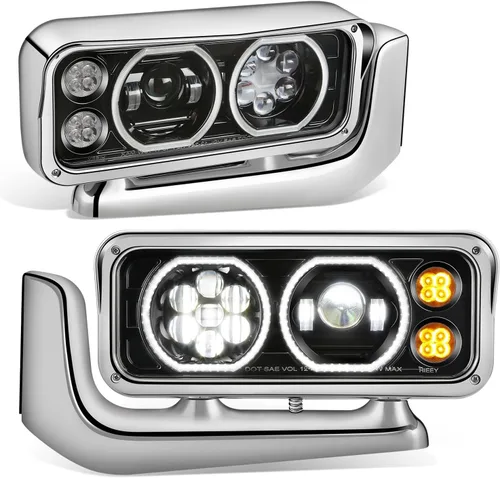Vista 8 de DNA MOTORING HL-HAY-033-BK Par de faros delanteros LED con anillo de halo tipo U y reflector, ángulo amplio, compatible con Peterbilt 359