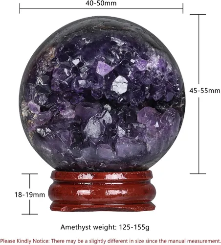 Vista 2 de Nupuyai Esfera decorativa de cristal de amatista con soporte de madera, escultura de piedra esfera, bola de cuarzo para decoración de oficina