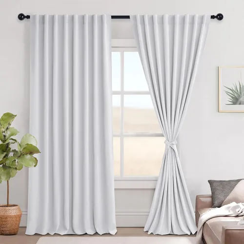 Vista 29 de Hiasan Cortinas opacas negras para dormitorio, cortinas opacas cortas de 45 pulgadas de largo, con aislamiento térmico, bolsillo para barra