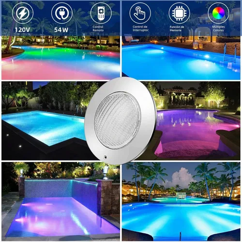 Vista 6 de Luz de piscina LED RGB de 10 pulgadas para piscinas enterradas 54W Color Changing Pool Light with 50FT Cord, APP and Remote Control for Easy Pool