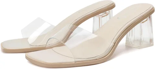 Vista 8 de vivianly Sandalias de tacón bajo para mujer, con punta abierta, cuadrada, tacones altos gruesos, sandalias de tacón sin cordones para fiestas