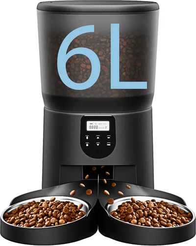 Vista 10 de Alimentador automático para gatos y fuente de agua, dispensador de alimentos secos para gatos con temporizador de 4 litros/16 tazas, llamada