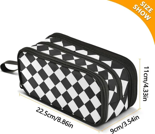 Vista 3 de Nylon grande cremallera lápiz bolsa cuadros negro blanco gran capacidad lápiz lápiz caso papelería para hombre de escuela secundaria estuche