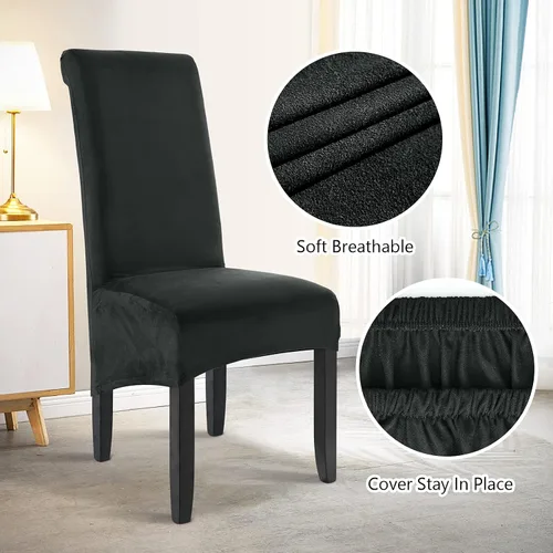 Vista 3 de ele ELEOPTION Fundas grandes de terciopelo y elastano para silla, fundas protectoras suaves y elásticas para silla, extraíbles y lavables para Negro