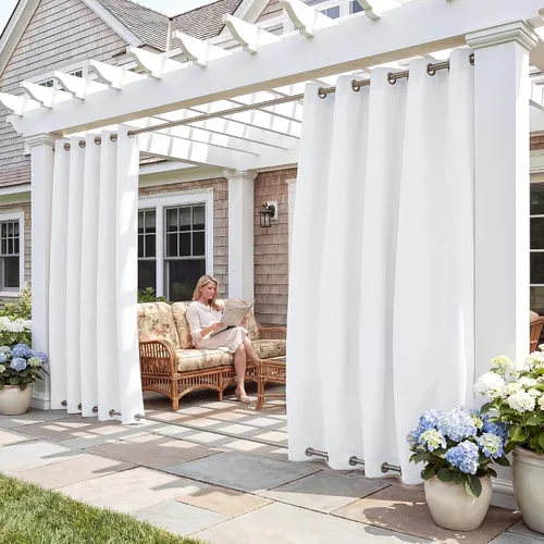 Vista 10 de RYB HOME Cortinas resistentes al viento para exteriores, cortinas opacas impermeables con aislamiento térmico para patio, porche, glorieta, pérgola