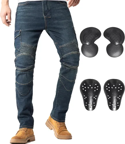 Vista 8 de CTBQiTom Pantalones de motocicleta para hombres Jeans elásticos de montar con armadura CE Nivel 2 Pantalones para desplazamientos urbanos