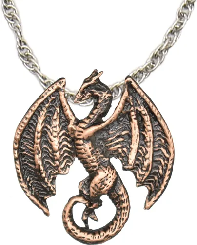 Vista 12 de Collar con colgante gótico, dragón de fantasía, Yin Yang, nórdico vikingo para regalo, estaño, cobre, oro, incluye cadena de plata de 24 pulgadas