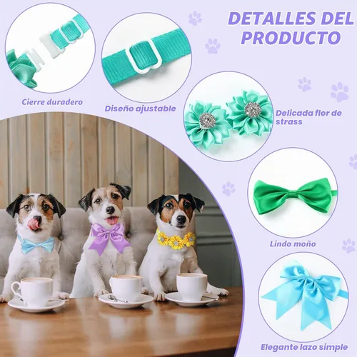 Vista 3 de Jexine 60 pajaritas para perros a granel, collar ajustable para mascotas