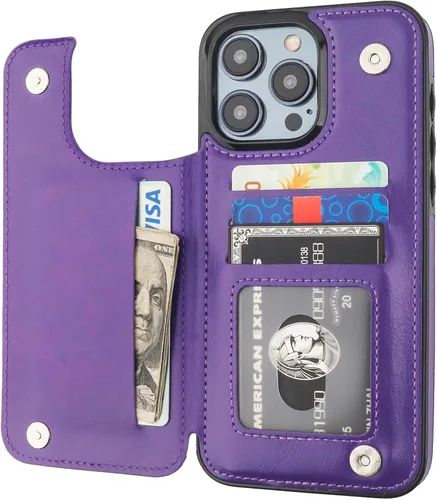 Vista 11 de ONETOP - Funda compatible con iPhone 15 Pro Max con soporte para tarjetas, funda de piel sintética con ranuras para tarjetas, doble cierre magnético