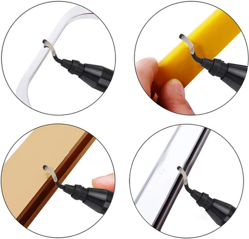 Vista 6 de Juego de herramientas de desbarbado manual, práctico para cortar desbarbas de madera, plástico, aluminio, cobre y acero (negro, 10 unidades)