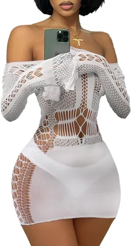 Vista 7 de Buitifo Lencería sexy para mujer, minivestido de red de una pieza, babydoll Púrpura