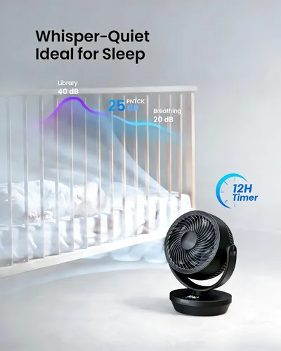Vista 7 de PNTCK Ventilador circulador de aire para dormitorio, ventilador de mesa oscilante silencioso con 4 velocidades, control remoto, oscilación de 90°