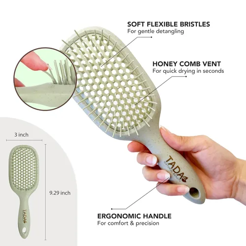 Vista 5 de TADA Natural Beauty - Cepillo desenredante para cabello rizado, grueso, ondulado y fino, agujeros de ventilación para secado rápido y peinado