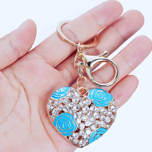 Vista 4 de 2 llaveros con forma de bola de cristal de flor y lindo corazón, rosa azul para mujer, Azul