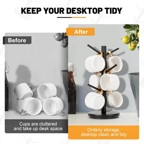 Vista 3 de MyLifeUNIT Árbol Portatarjetas, Soporte para Tazas Giratorias 360° con 6 Ganchos, Organizador de Soporte para Tazas de Café de Madera para Encimera