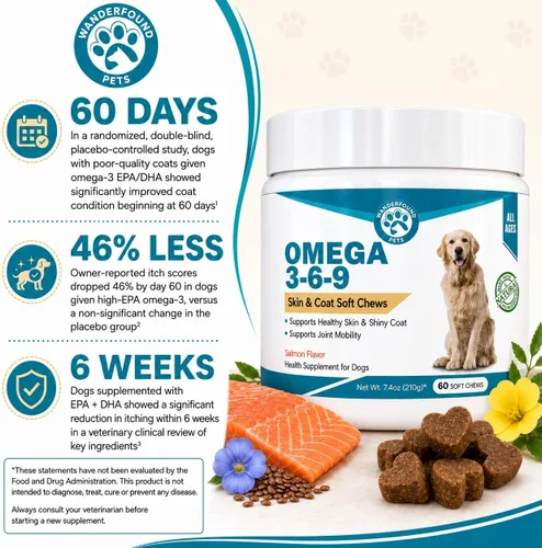 Vista 4 de Wanderfound Pets - Omega 3 para perros, aceite de pescado para piel y pelaje, alivio de la picazón del perro, masticables suaves