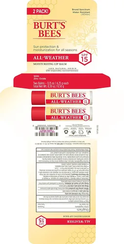 Vista 7 de Burt's Bees Bálsamo labial All Weather SPF 15, hidratante labial resistente al agua, sin tinte, tratamiento acondicionador natural, 2 tubos, 0.15