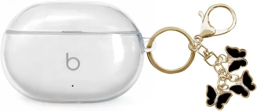Vista 12 de Compatible con Beats Studio Buds 2021, funda de silicona suave con patrón de corazón dorado para Beats Studio Buds con bonito llavero de mariposa