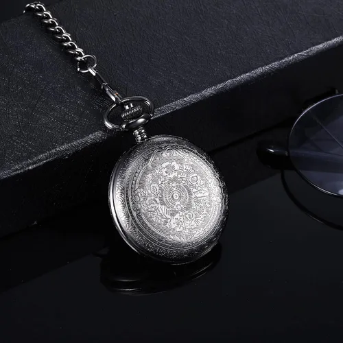 Vista 5 de Hicarer Reloj de bolsillo clásico de cuarzo con escala de números romanos y cinturón de cadena