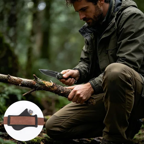 Vista 3 de Funda de cuchillo, funda de cuchillo con hebilla de cinturón, fundas de cuchillo de cuero para cinturón, funda de cuchillo plegable de bolsillo EDC