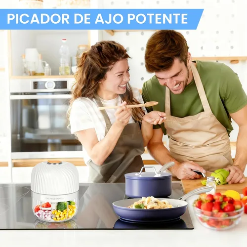 Vista 6 de Picador eléctrico de ajo, mini picador portátil de verduras, molinillo de ajo de 8.5 fl oz, triturador de cebolla, licuadora a verduras, procesador