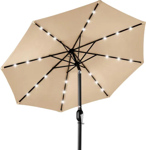 Vista 70 de Best Choice Products Sombrilla de Patio Solar de Poliéster con Luz LED de 10 pies con Ajuste de Inclinación y Tela Resistente a los Rayos UV - Gris