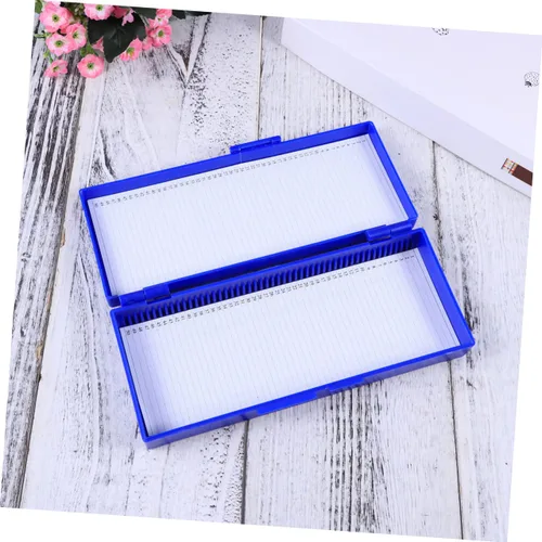 Vista 2 de SOLUSTRE Organizador de diapositivas para microscopio, tapa de caja de almacenamiento de 50 piezas, fácil de limpiar, azul marino para patología