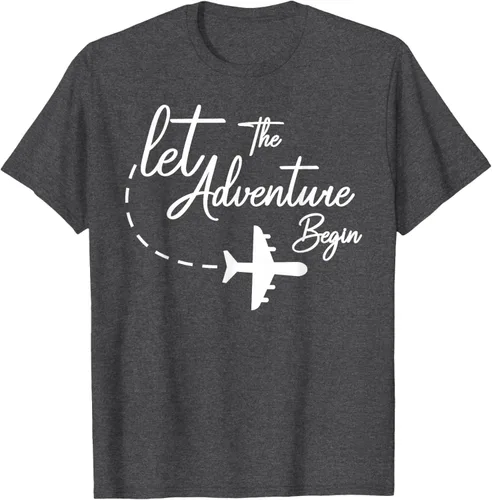 Vista 29 de Let The Adventure Begin - Camiseta inspiradora en modo de viaje en avión, Negro, S