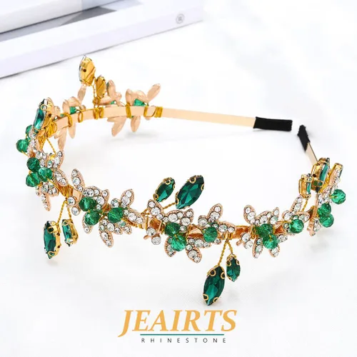 Vista 5 de JEAIRTS Diadema de diamantes de imitación verde esmeralda, accesorios para el cabello para mujer