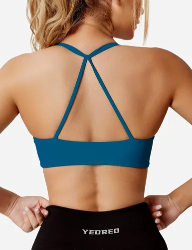 Vista 4 de YEOREO Sujetador deportivo acolchado con espalda cruzada para mujer, camiseta sin mangas de bajo impacto medio para yoga