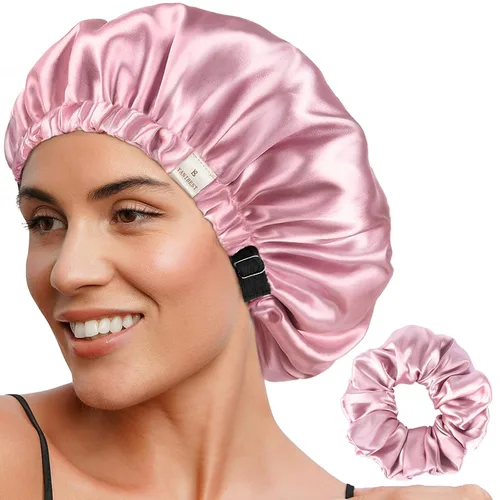 Vista 8 de YANIBEST Gorro de Satén Ajustable de Doble Capa Gorro de Cabello para Dormir, Gorros para Mujeres, Gorros para Cabello Natural Rizado, Gris Ceniza